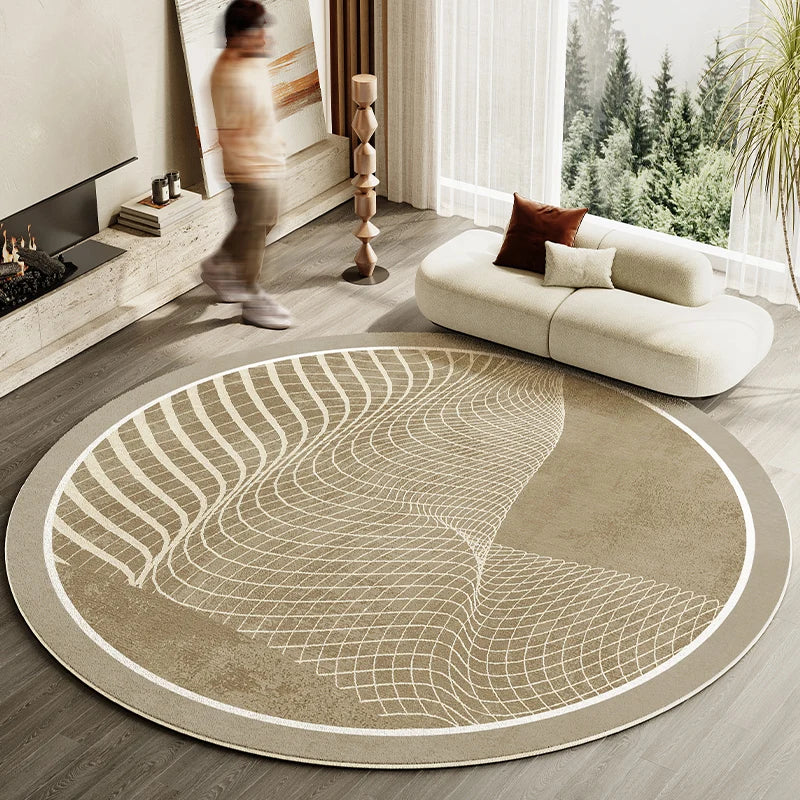 Japanese Style Round Striped Rug Thick Washable with Non-Slip Backing