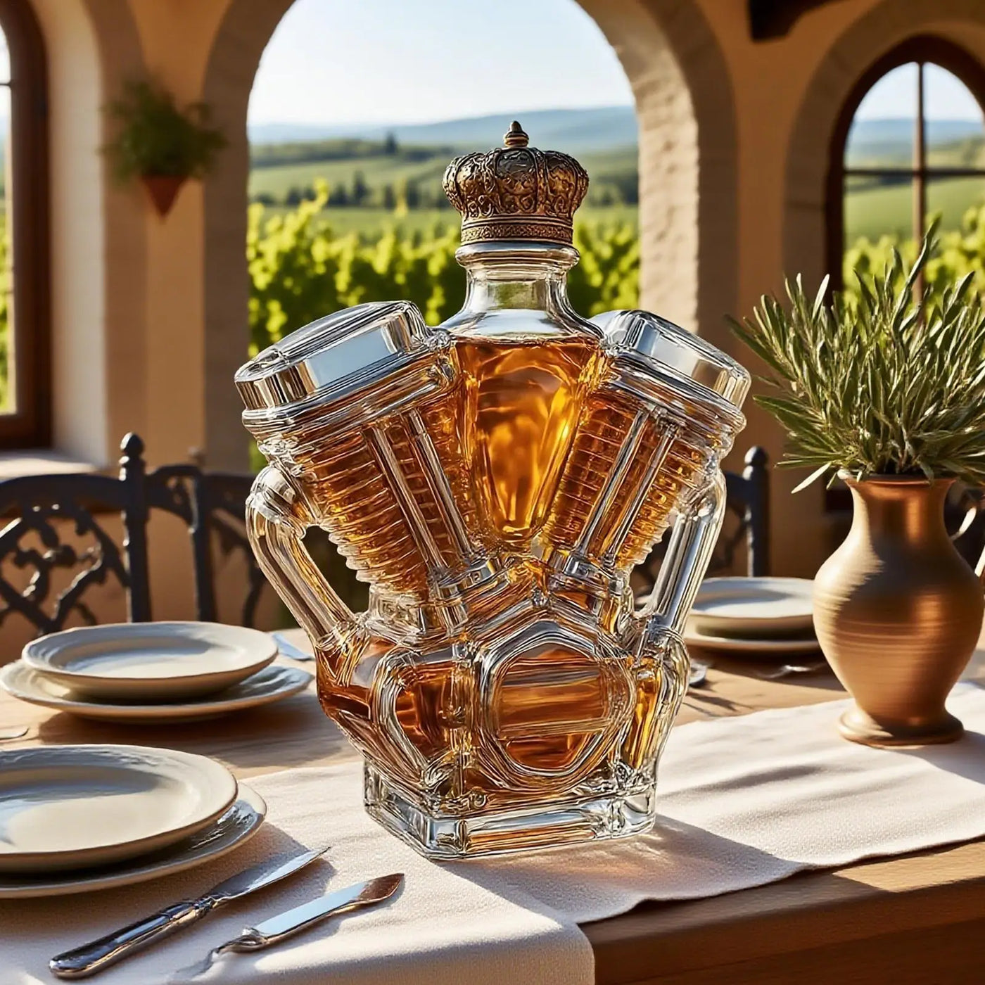 Motorcycle Whiskey Bottle Glass Decanter