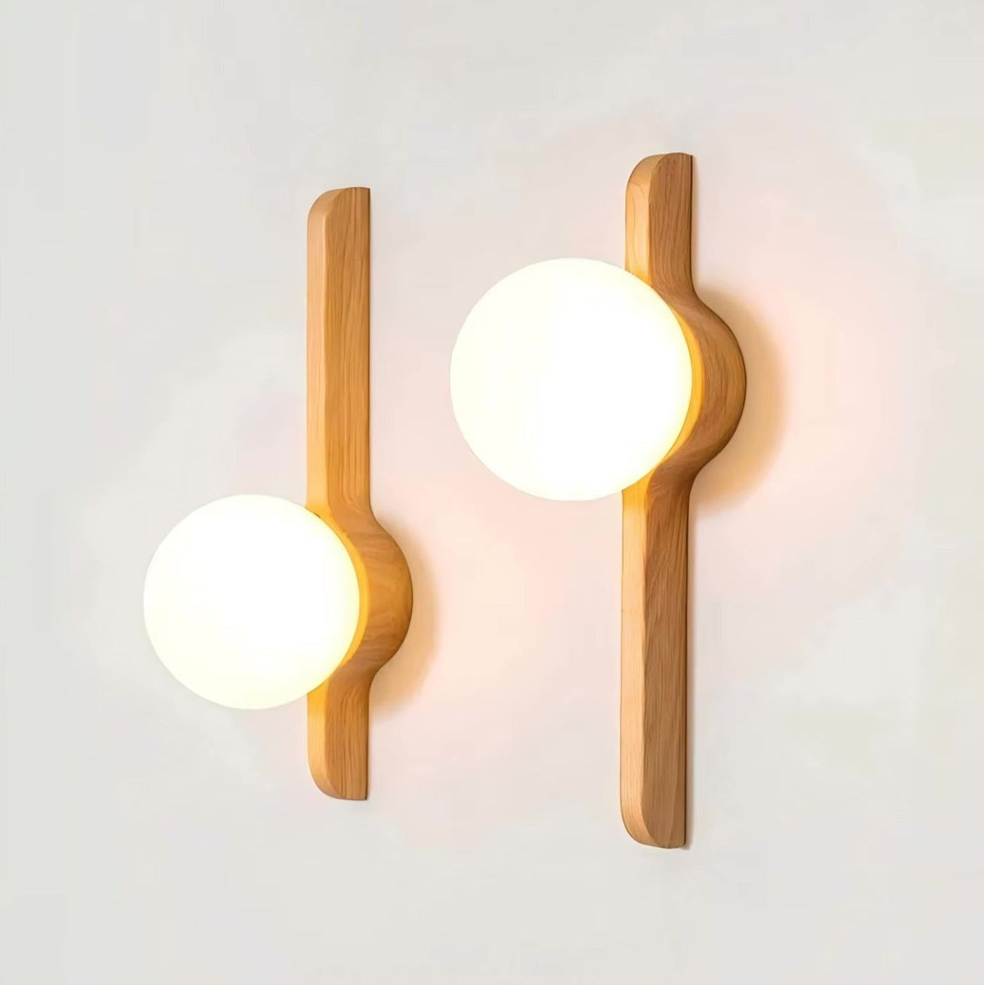 Thai Wood Wall Lamp with Frosted Glass Globe LED Light