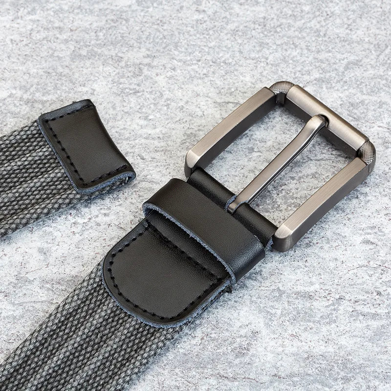 Men’s Canvas Belt – Adjustable Casual Striped Waistband
