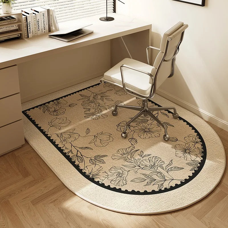 Sara Round Chair Mat Beige Striped Non-Slip Office Rug