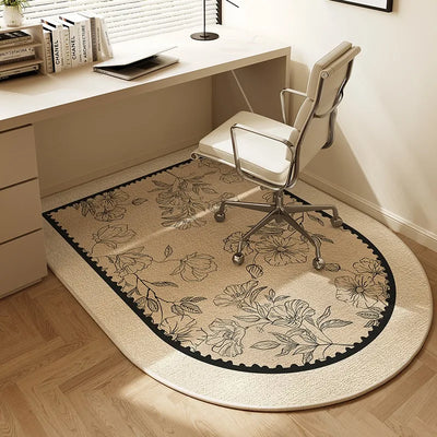 Sara Round Chair Mat Beige Striped Non-Slip Office Rug