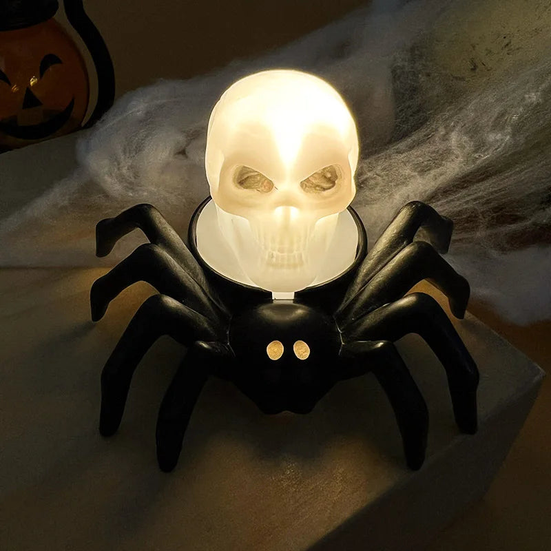 Halloween LED Skull & Spider Lamp – Spooky Home Decor