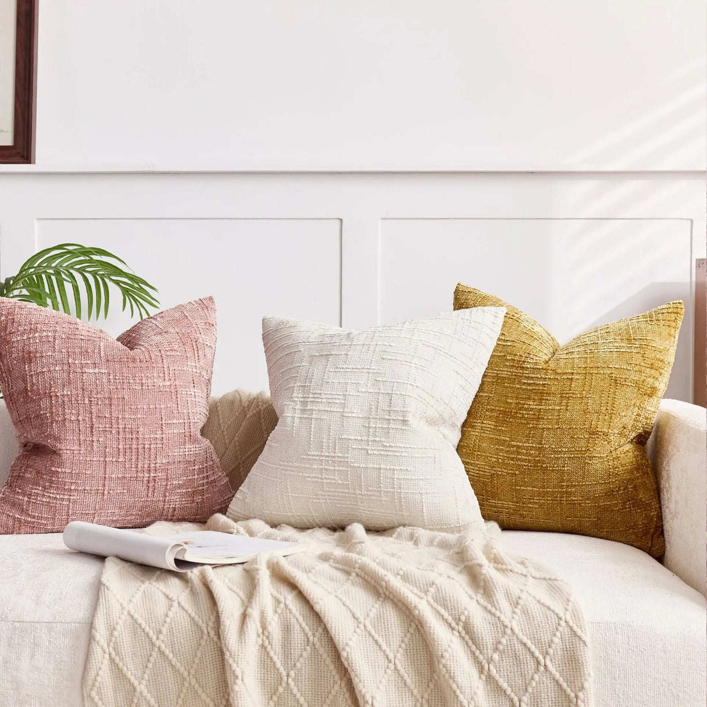 Chenille Throw Pillow Cover Bamboo Texture Solid Color