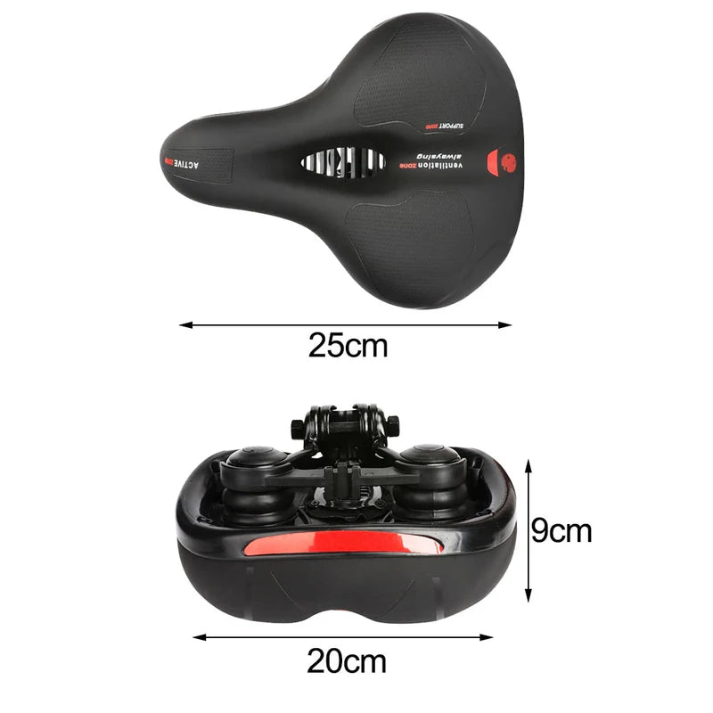 Wide Shock-Absorbing Bike Saddle with Reflective Strip