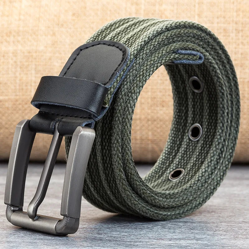 Men’s Canvas Belt – Adjustable Casual Striped Waistband