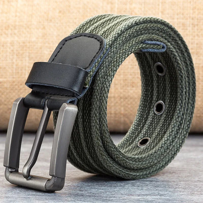 Men’s Canvas Belt – Adjustable Casual Striped Waistband