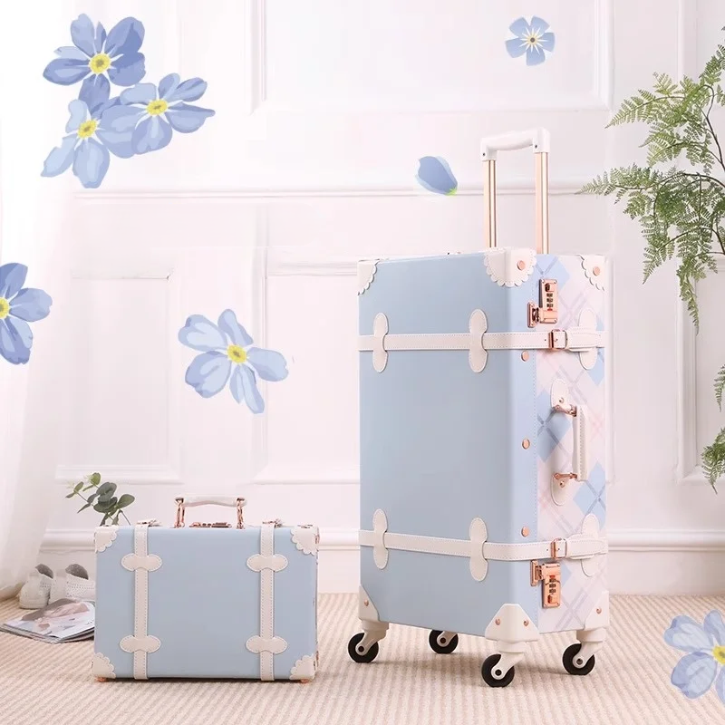 Retro Hard Shell Suitcase Set with Wheels and Combination Lock
