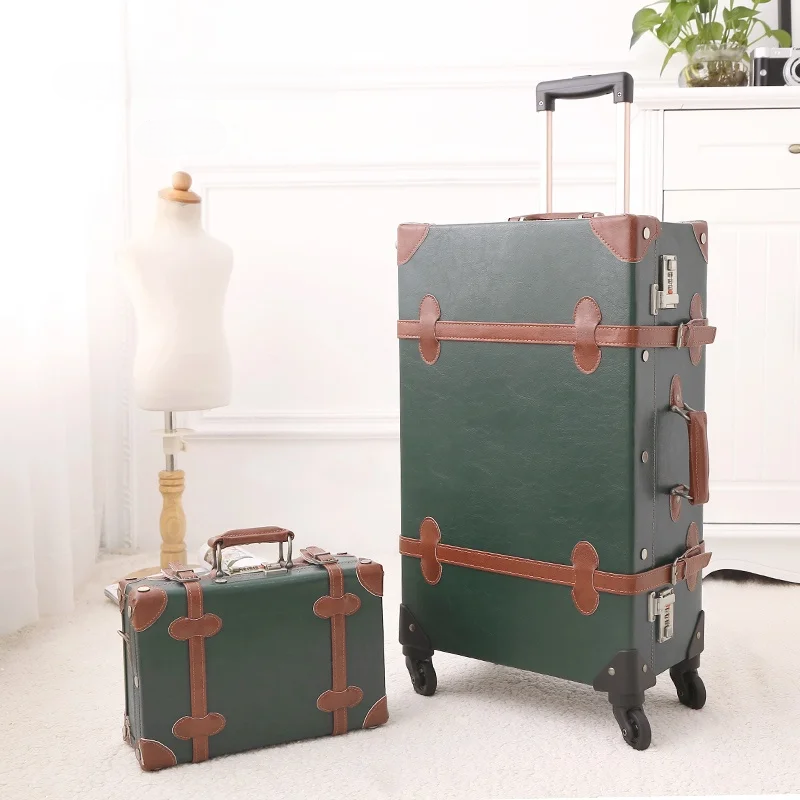 Retro Hard Shell Suitcase Set with Wheels and Combination Lock