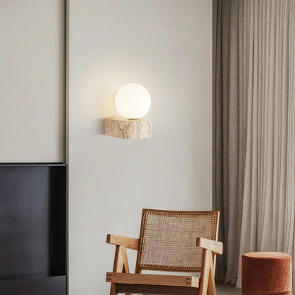 GlobeLume – Modern Wall Lamp Made from Glass and Travertine