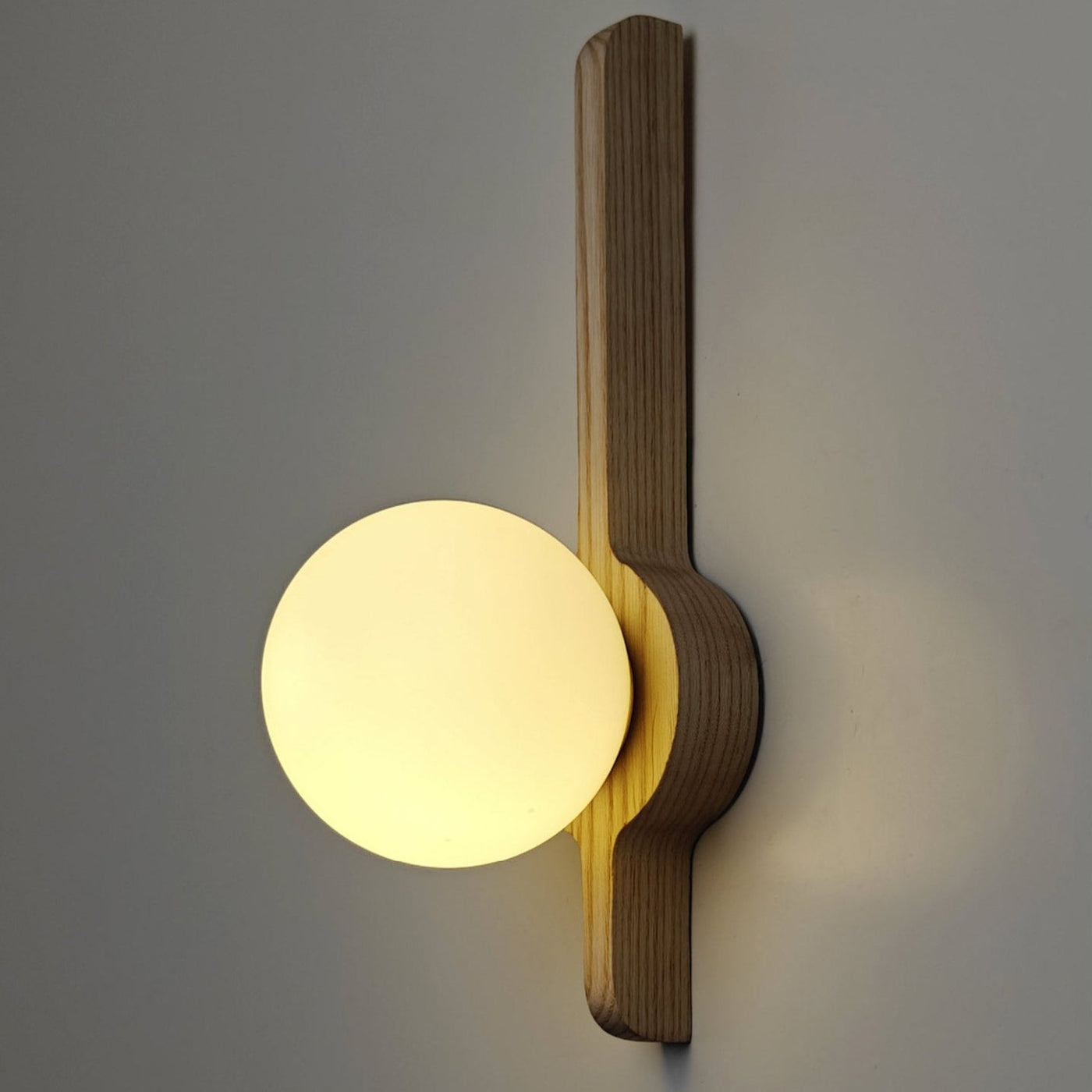 Thai Wood Wall Lamp with Frosted Glass Globe LED Light