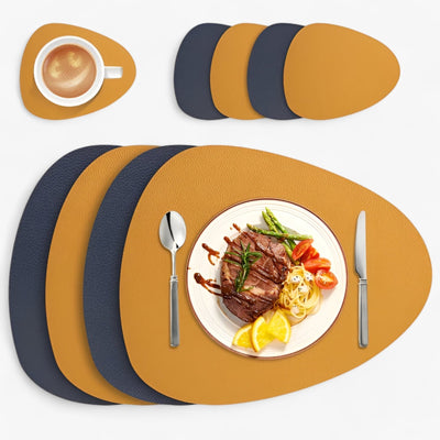Reversible Waterproof Faux Leather Dining Table Placemat Set