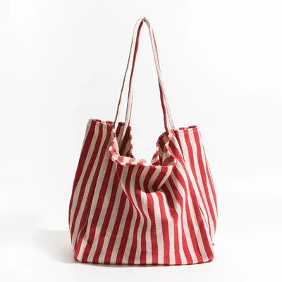 Striped Canvas Tote Bag with Long Handles