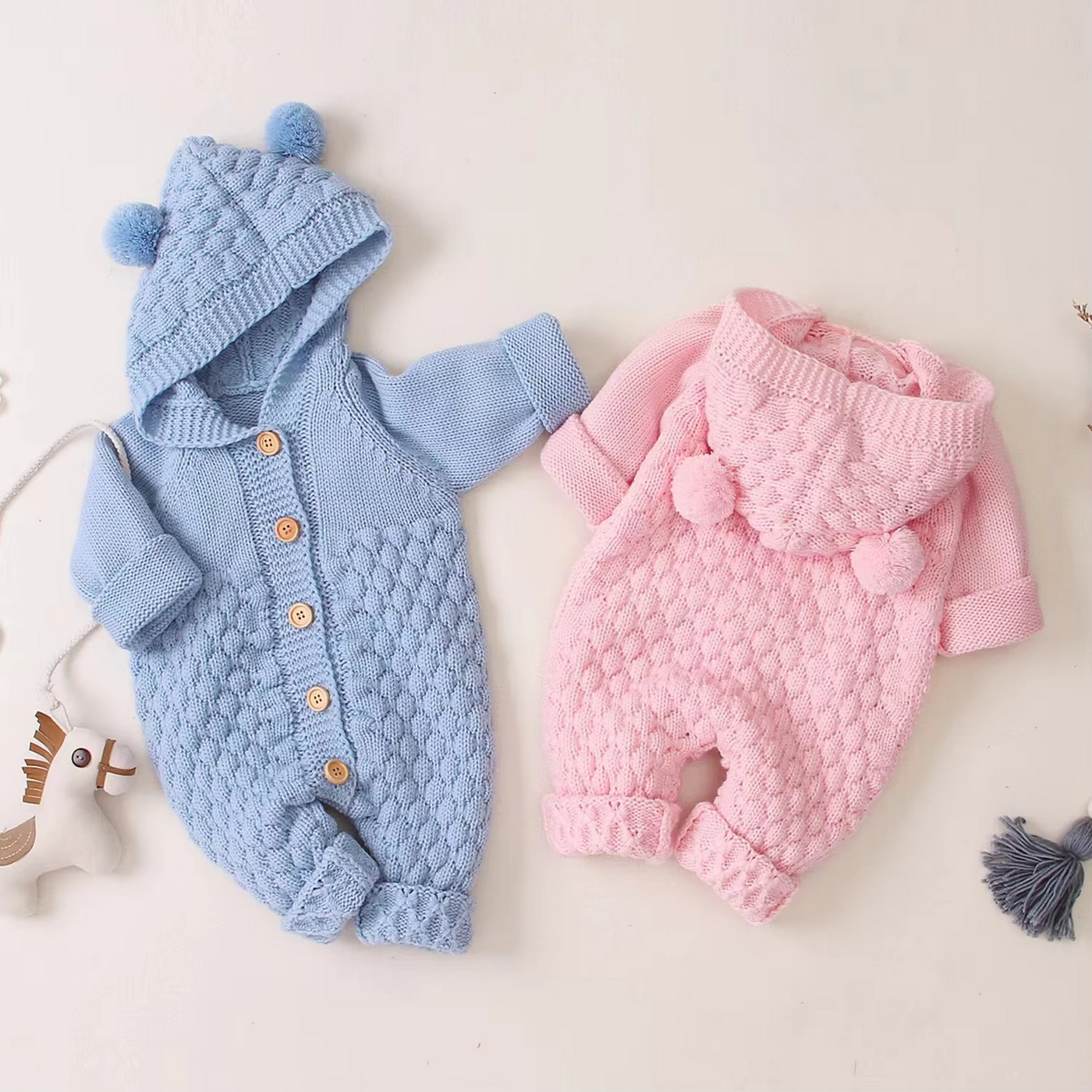 Knit Hooded Baby Romper with Bear Ears – Cozy Wear