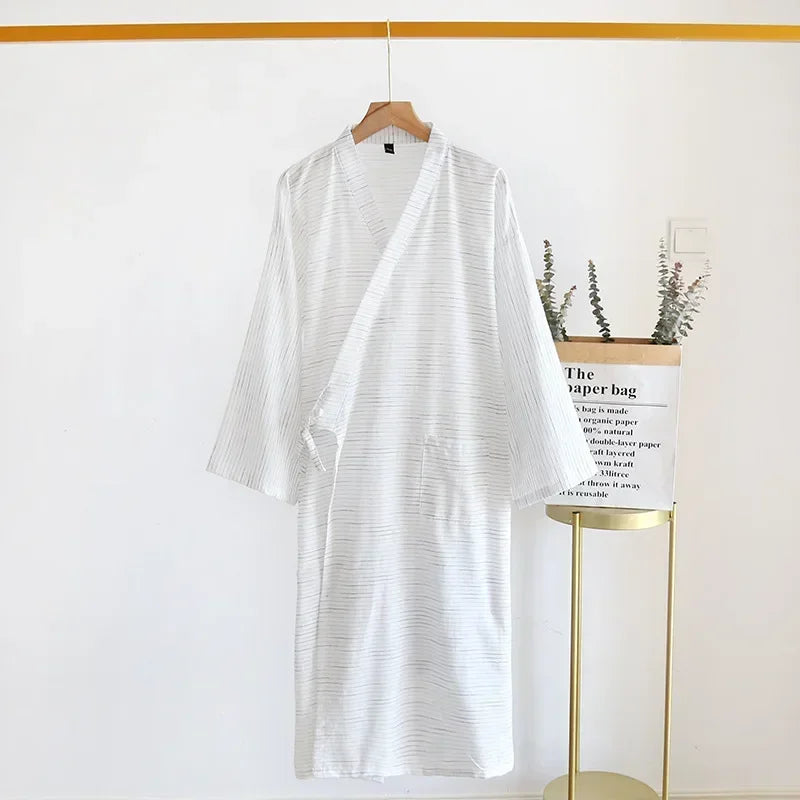 Men’s Cotton Kimono Nightgown Sleepwear with Belt 2024