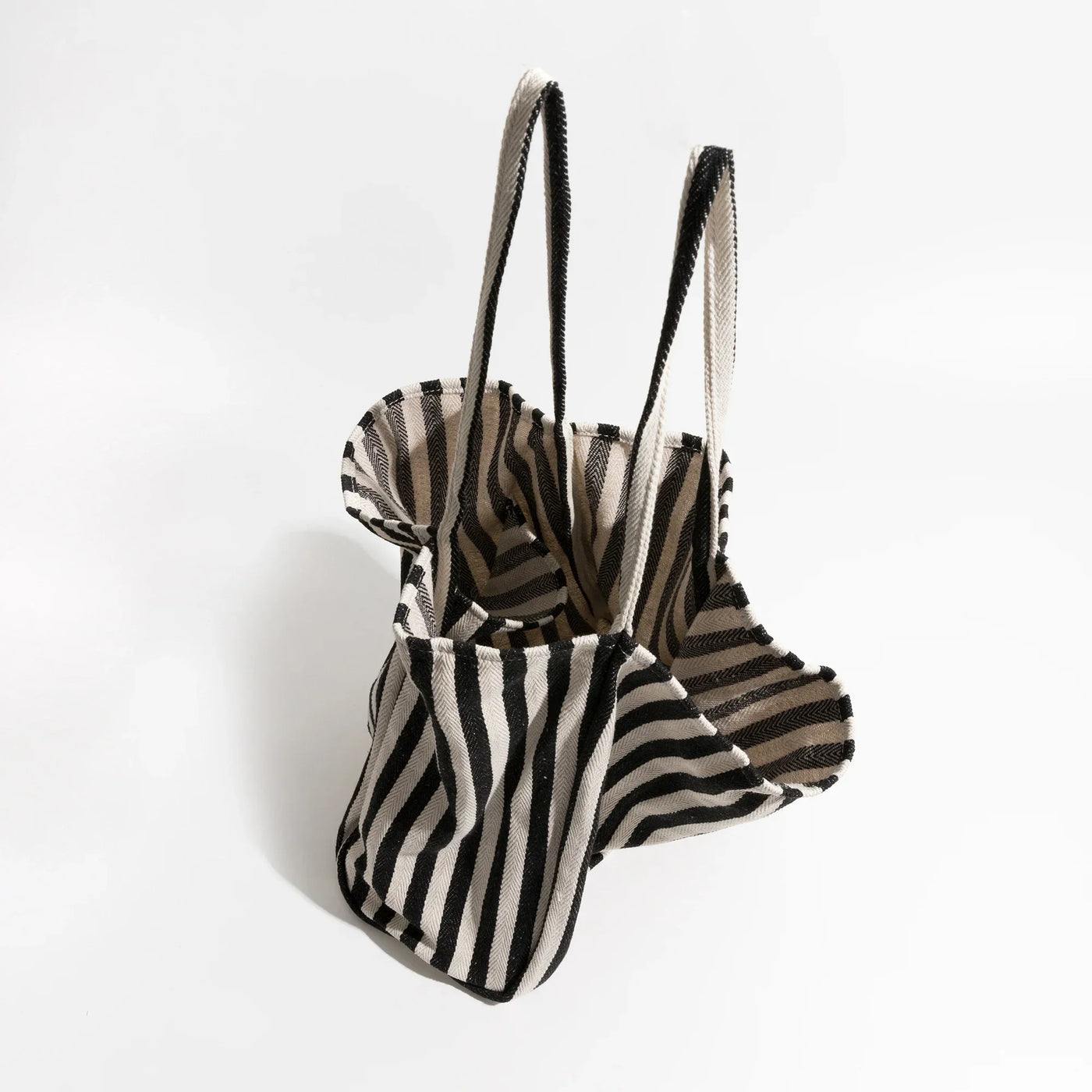Striped Canvas Tote Bag with Long Handles