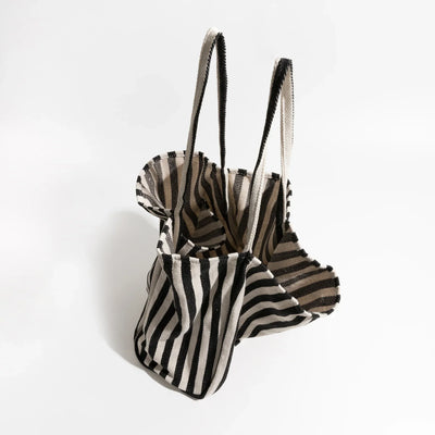 Striped Canvas Tote Bag with Long Handles