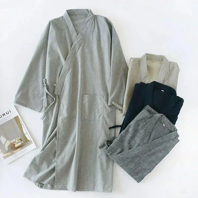 Men’s Cotton Kimono Nightgown Sleepwear with Belt 2024