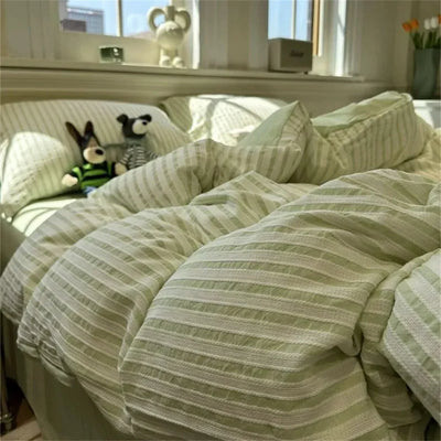 Gray Striped Bedding Set with Duvet Cover and Pillowcases