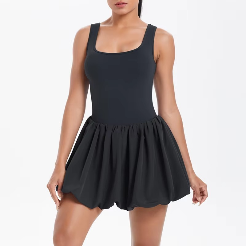 Women’s Sleeveless Tennis and Running Dress with Built-In Skirt