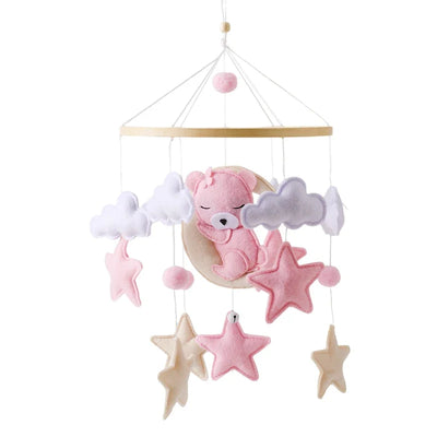 Wooden Baby Crib Mobile with Felt Bears Decoration