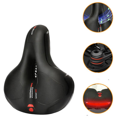 Wide Shock-Absorbing Bike Saddle with Reflective Strip
