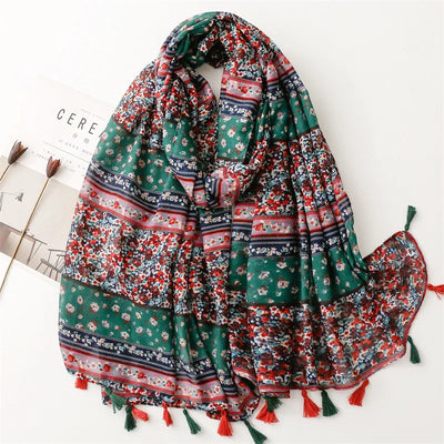 Women’s Viscose Scarf with Polka Dot Floral Pattern