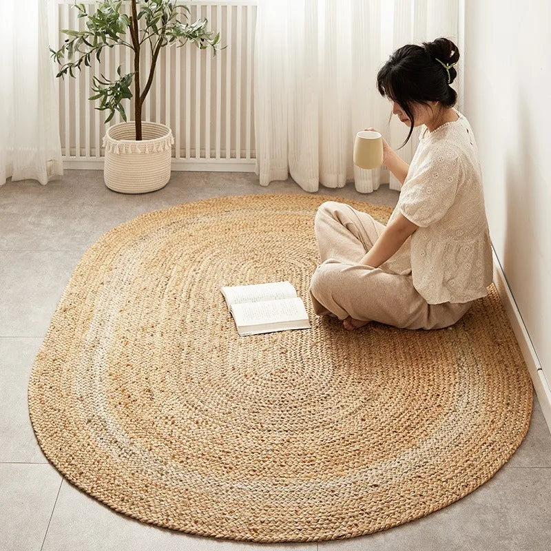 Handwoven Jute Reversible Rug for Living Room and Bedroom