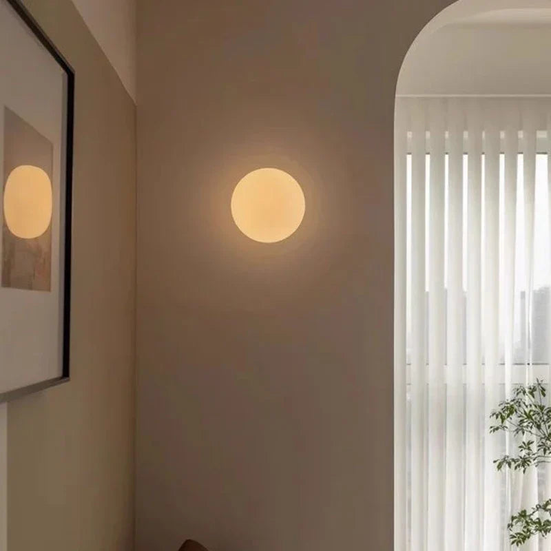 Modern White Milk Glass Circular Wall Light