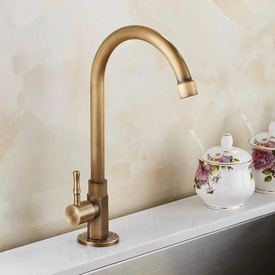 Antique Brass Swan Neck Kitchen Faucet