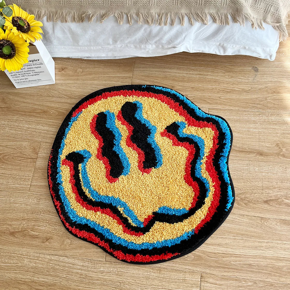 Round Soft Smiley Face Rug – Non-Slip Plush Carpet