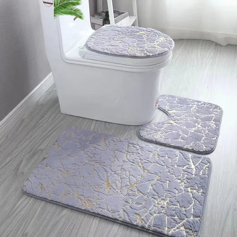 Gold Toilet Seat Cover and Bathroom Mat Set Non-Slip