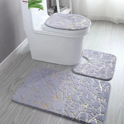 Gold Toilet Seat Cover and Bathroom Mat Set Non-Slip