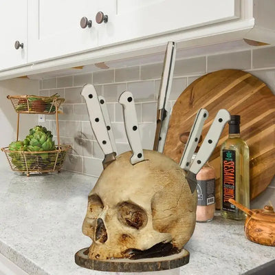 Gothic Skull Knife Holder Kitchen Decor Rack
