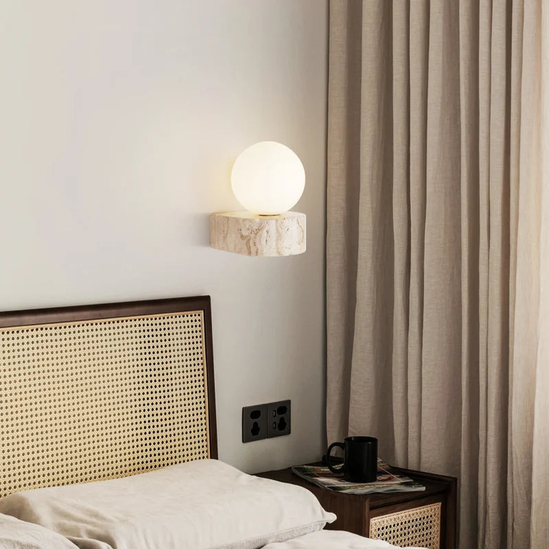 GlobeLume – Modern Wall Lamp Made from Glass and Travertine