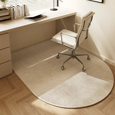 Round Chair Mat Beige Striped Non-Slip Rug 100cm