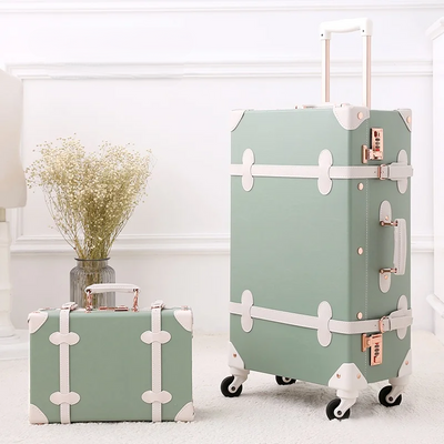 Retro Hard Shell Suitcase Set with Wheels and Combination Lock