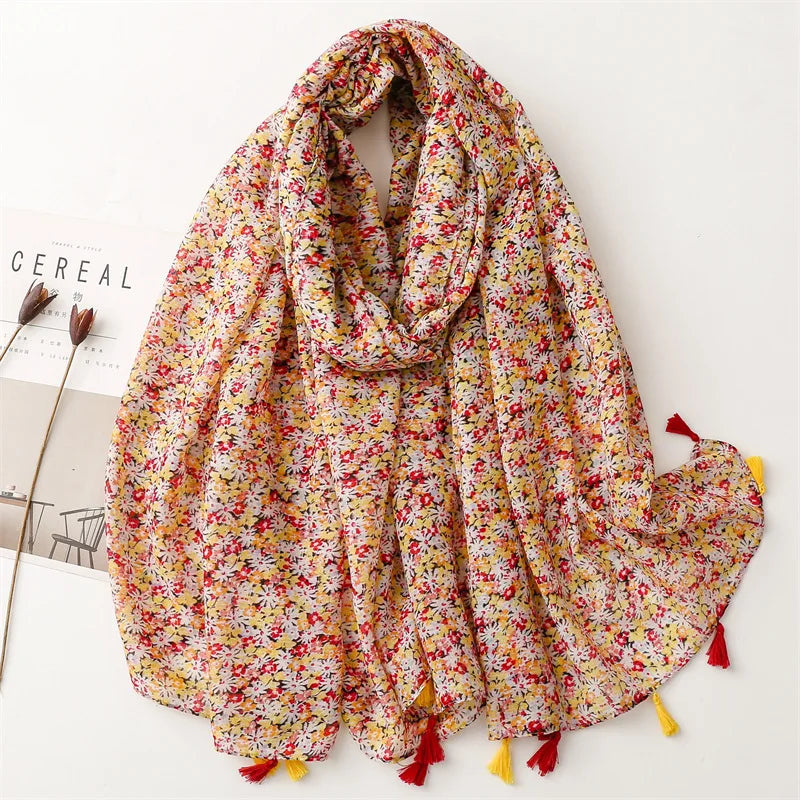 Women’s Viscose Scarf with Polka Dot Floral Pattern