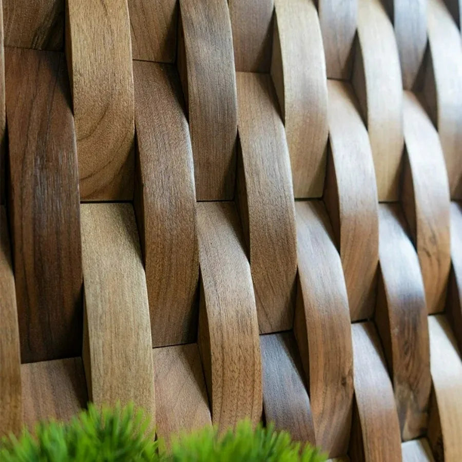 3D Solid Wood Mosaic Wall Panel with Acoustic Design