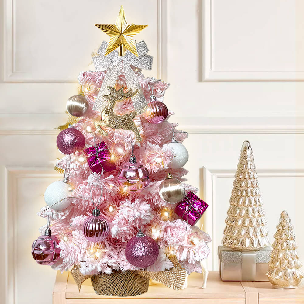 Mini 60cm Flocked Christmas Tree with Lights & Ornaments