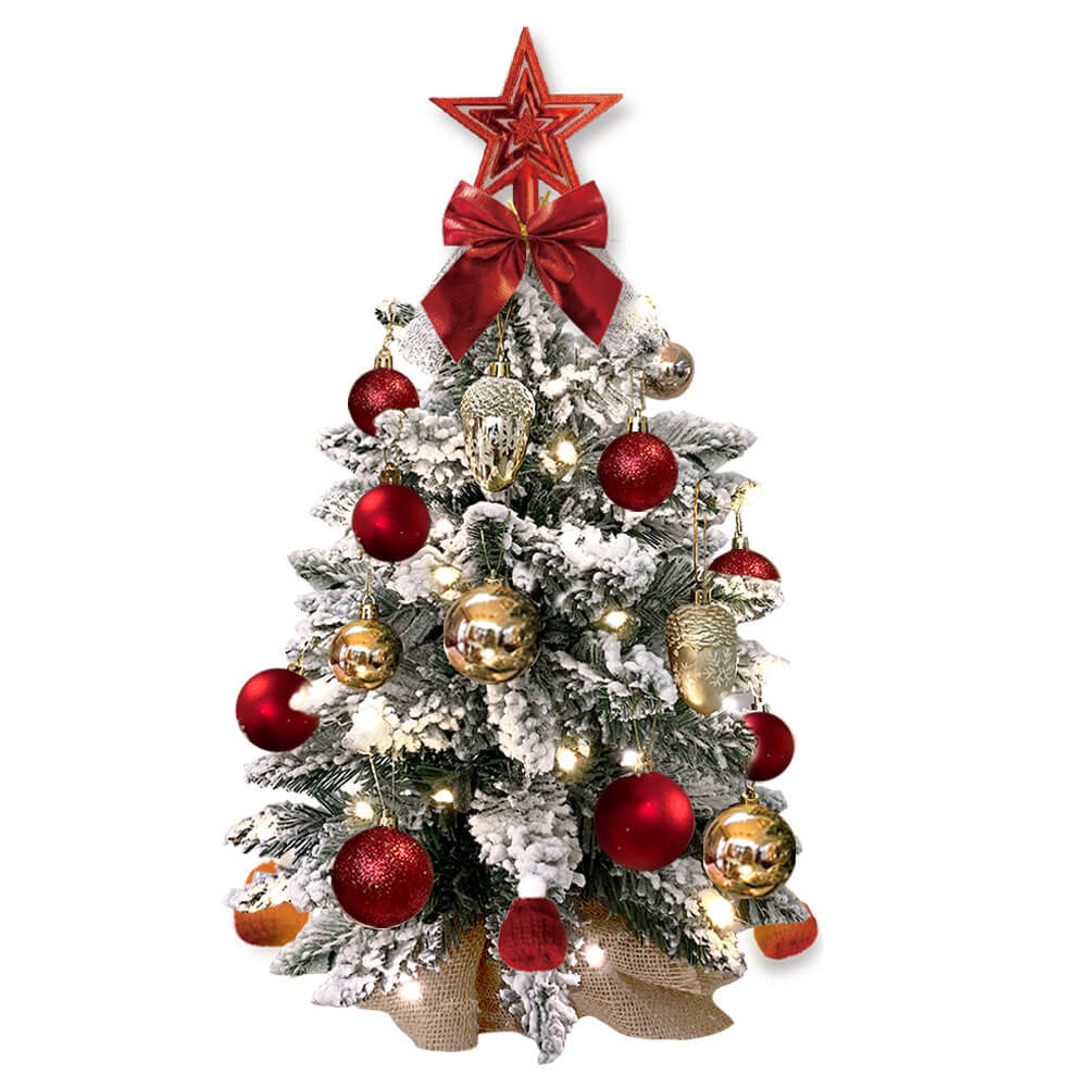 Mini 60cm Flocked Christmas Tree with Lights & Ornaments