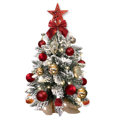 Mini 60cm Flocked Christmas Tree with Lights & Ornaments