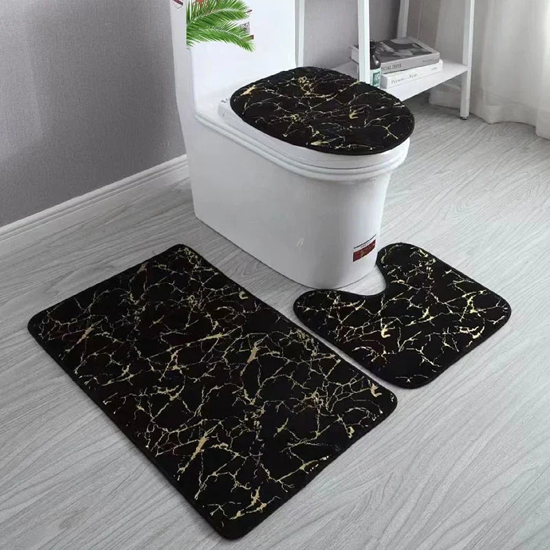 Gold Toilet Seat Cover and Bathroom Mat Set Non-Slip