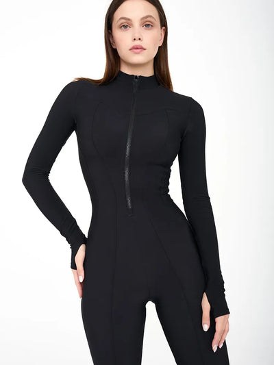 Women’s Long Sleeve Casual Jumpsuit – Zipper O-Neck Sporty