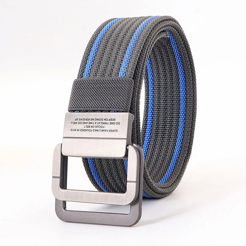 Unisex Canvas Belt – Double Metal Ring Buckle, Adjustable