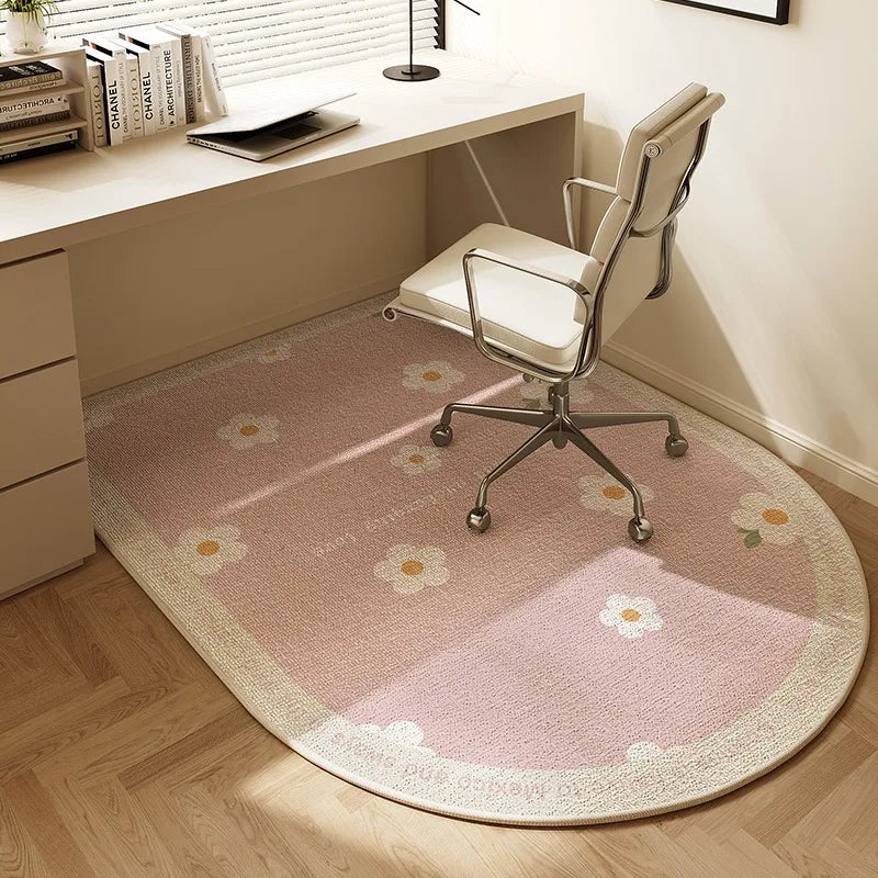Round Chair Mat Beige Striped Non-Slip Rug 100cm