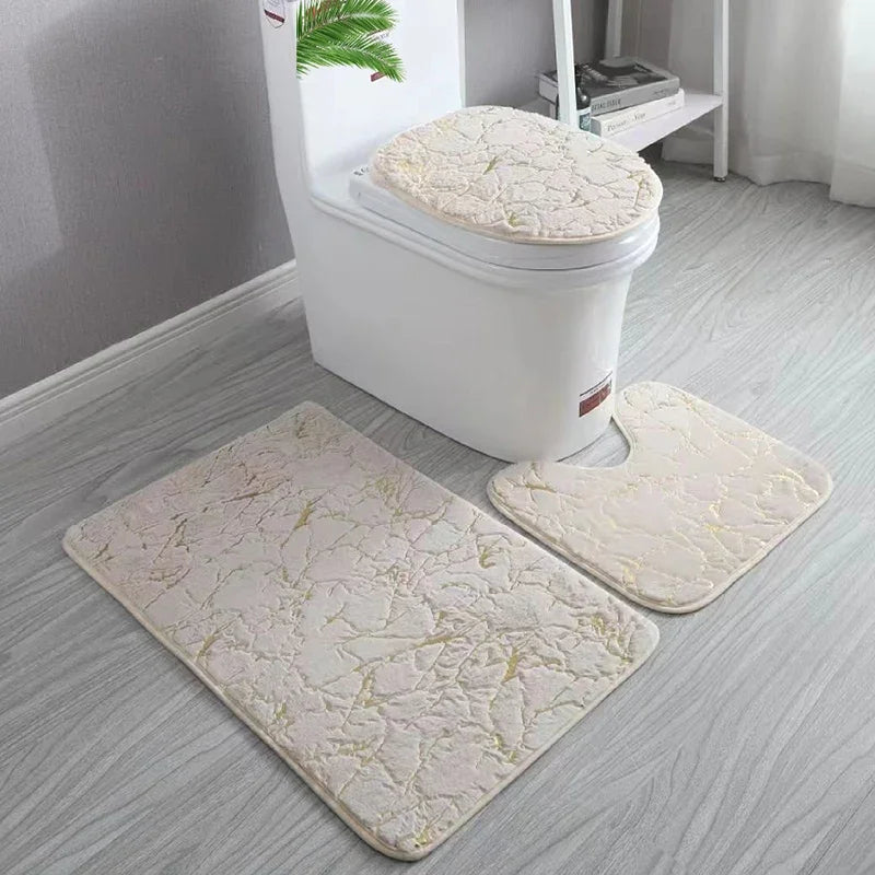 Gold Toilet Seat Cover and Bathroom Mat Set Non-Slip