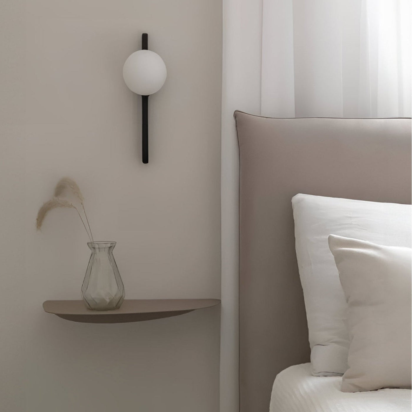 Thai Wood Wall Lamp with Frosted Glass Globe LED Light