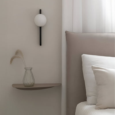 Thai Wood Wall Lamp with Frosted Glass Globe LED Light