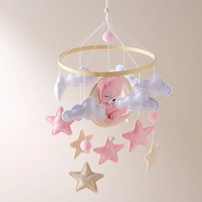 Wooden Baby Crib Mobile with Felt Bears Decoration